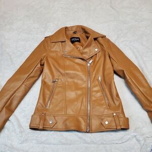 Guess Tan Faux Leather‎ Motorcycle Moto Biker Preppy Coachella Punk Jacket Small